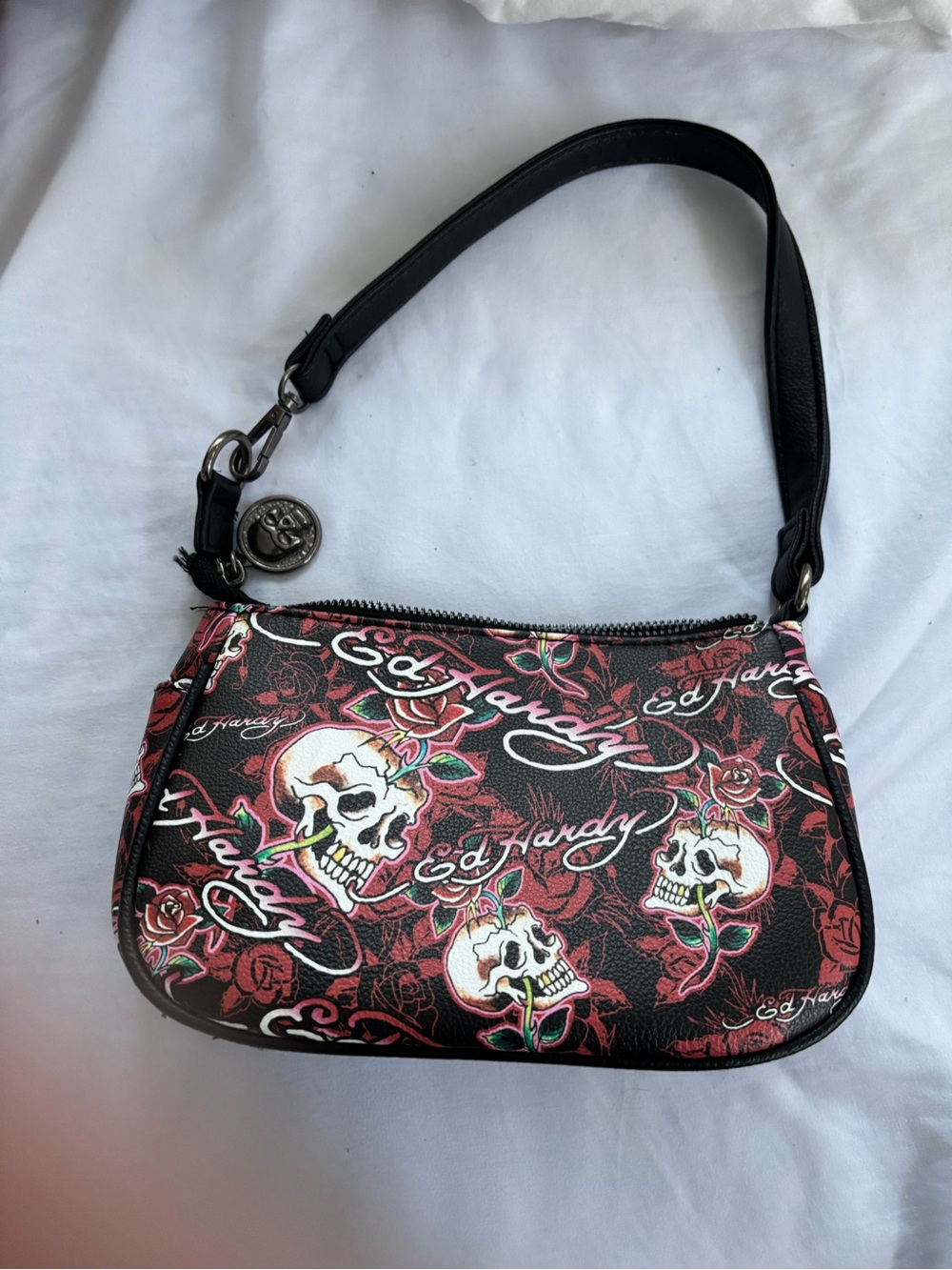 Ed Hardy Black & Red Skull and Rose Mini Shoulder Bag